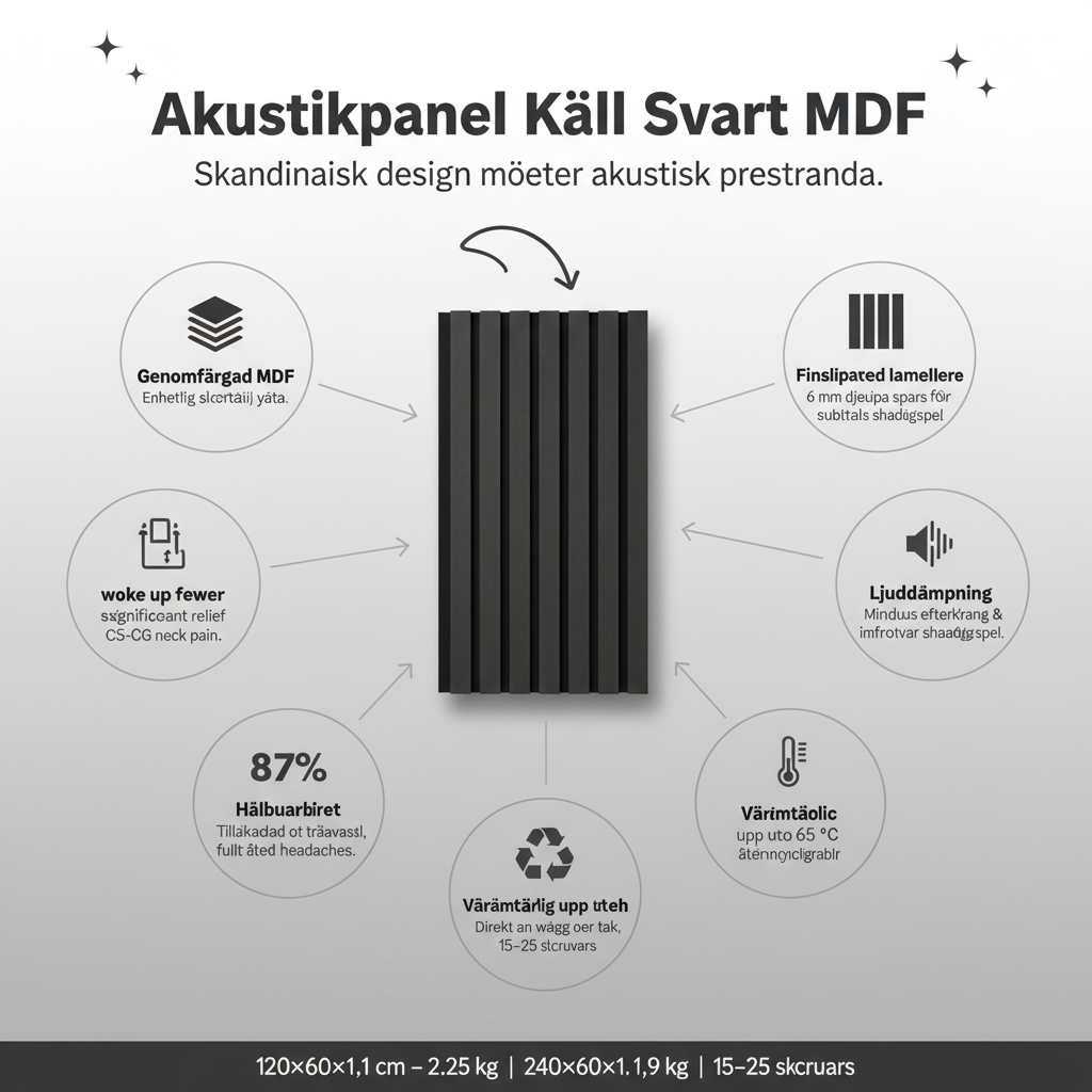 Akustikpanel Kall Svart MDF 270-x-60cm