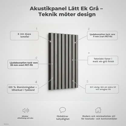 Akustikpanel Lätt Ek Grå 270-x-60cm